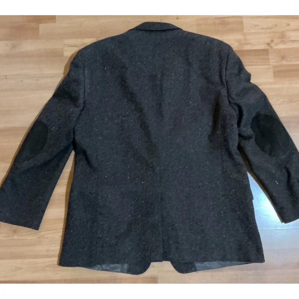 Paul‎ Frederick 46R Wool Sport Coat Blazer Black Flecked Elbow Patch Jacket Mens
